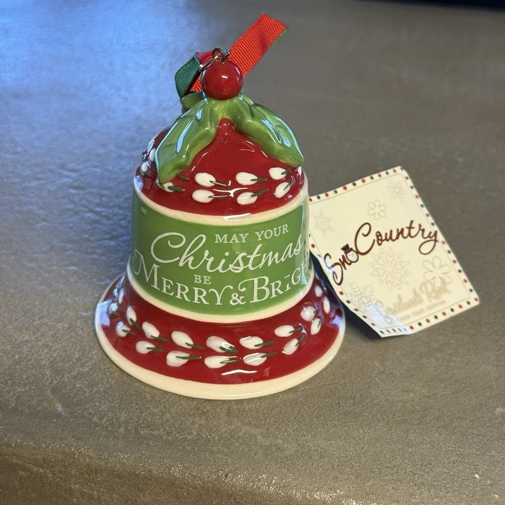 SnoCountry Christmas Bell Ornaments Lot of‎ 2 Ceramic With Tags